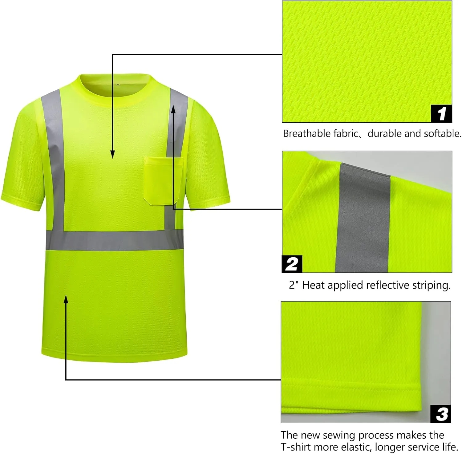 Quick Dry Safety T Shirts with Reflective Strips 1