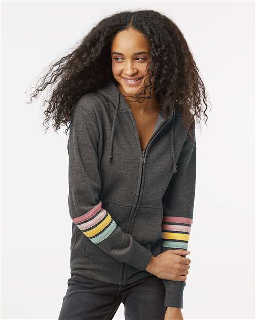 Women's Striped Sleeves Full-Zip Hooded Sweatshirt - W22732 18