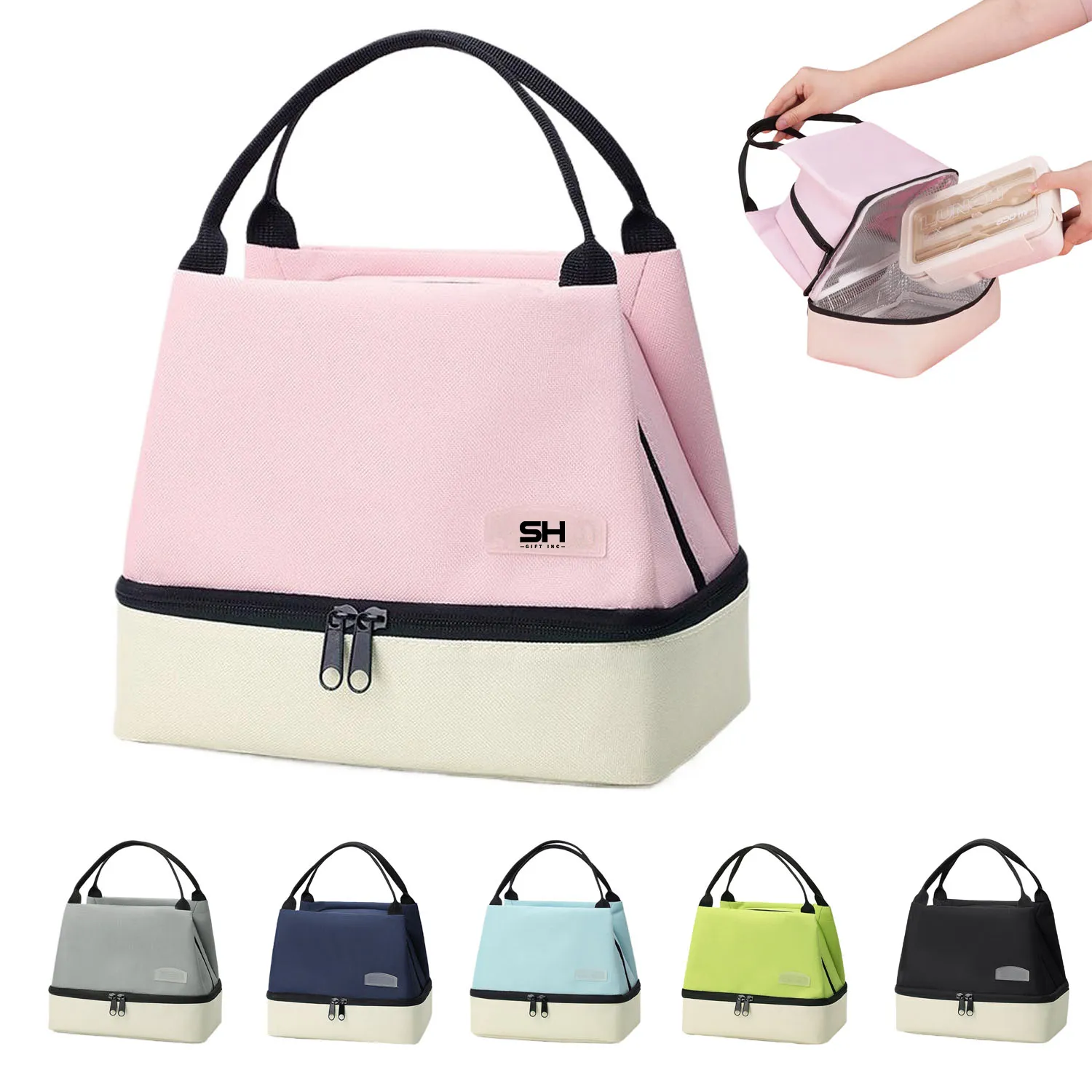 Two Tone Dual Layer Oxford Insulated Lunch Bag 2