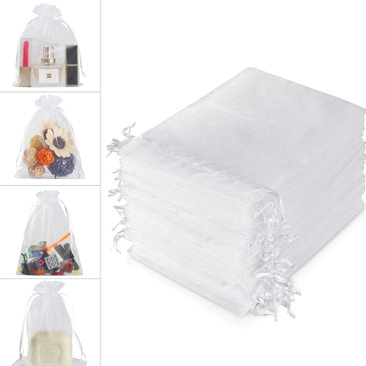 Wedding Gift Party White Organza Mesh Drawstring Bag 9