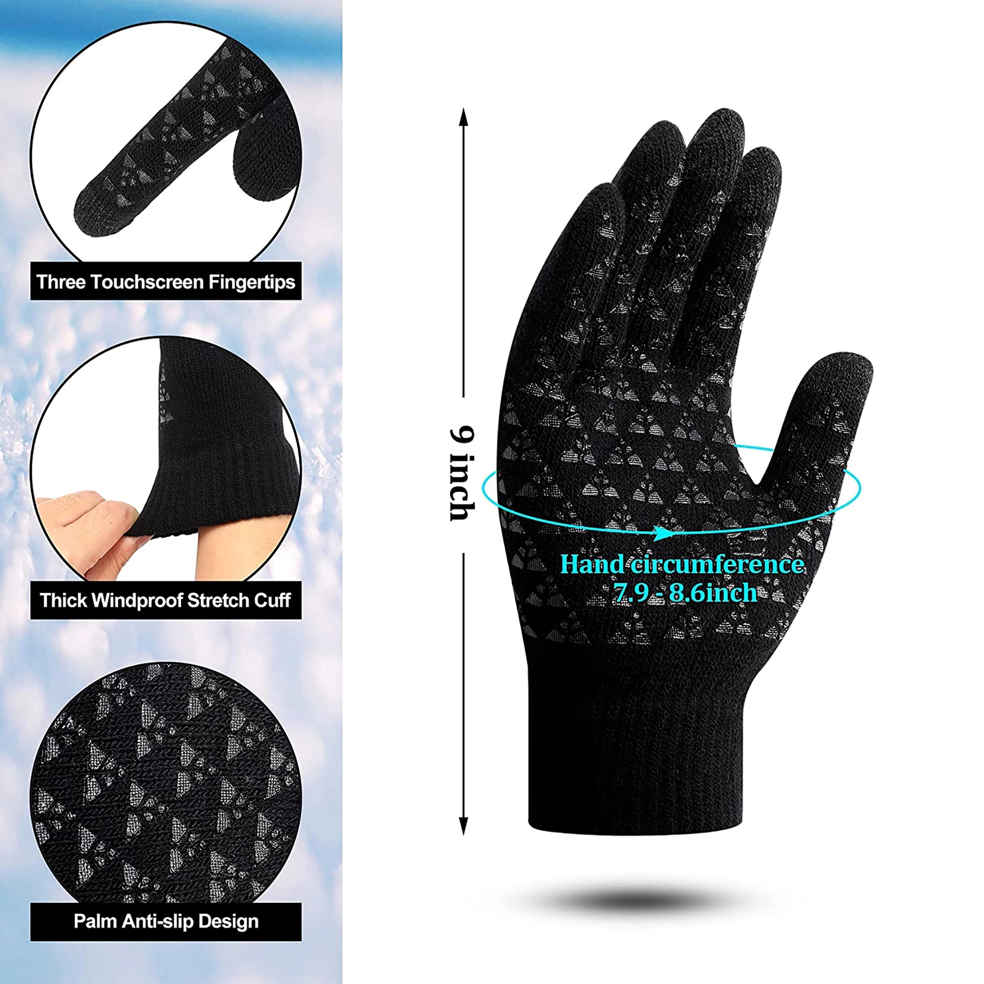Anti Slip Touch Screen Lined Knit Gloves 3