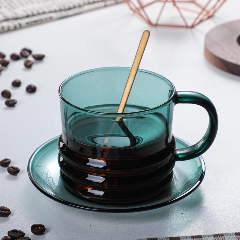 Custom 10 OZ. Glass Tea Cup Coffee Mug with Saucer Set 12