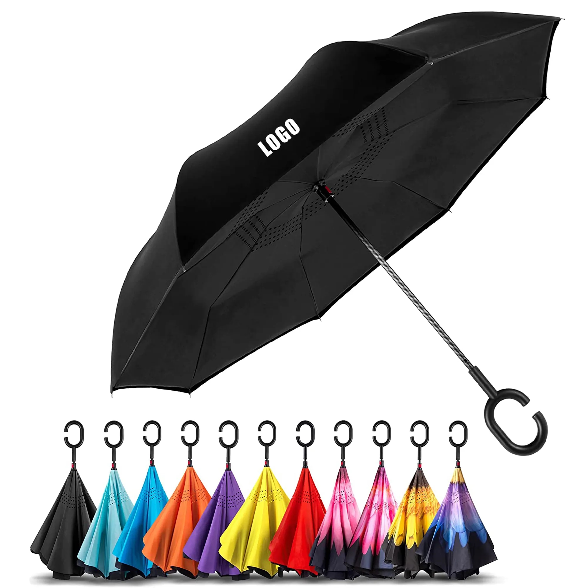 MOQ 50PCS C-Shaped Handle Inverted Umbrella