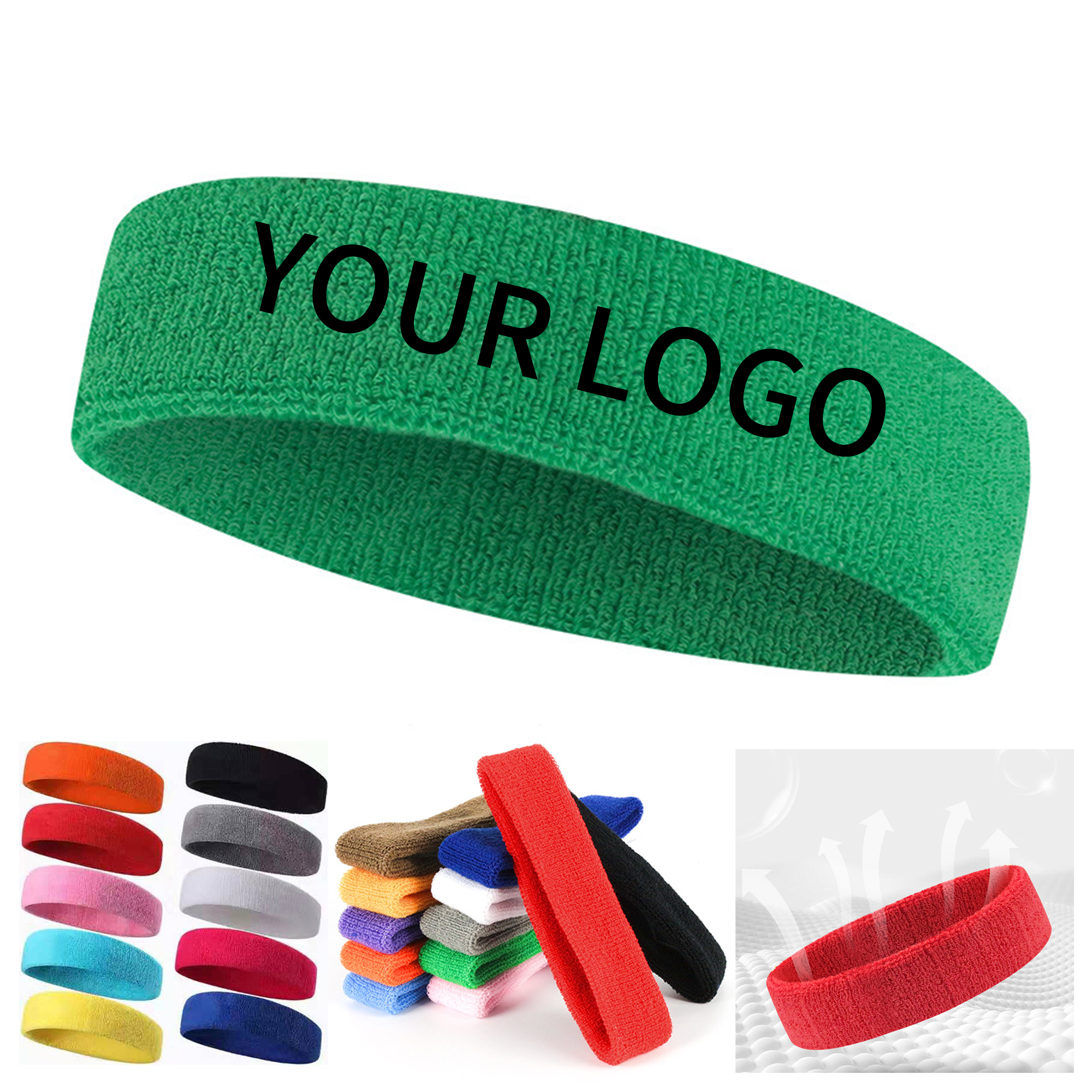 Cotton Terry Cooling Sports Headband With Embroidered Front 7.3" X 2.2" 5