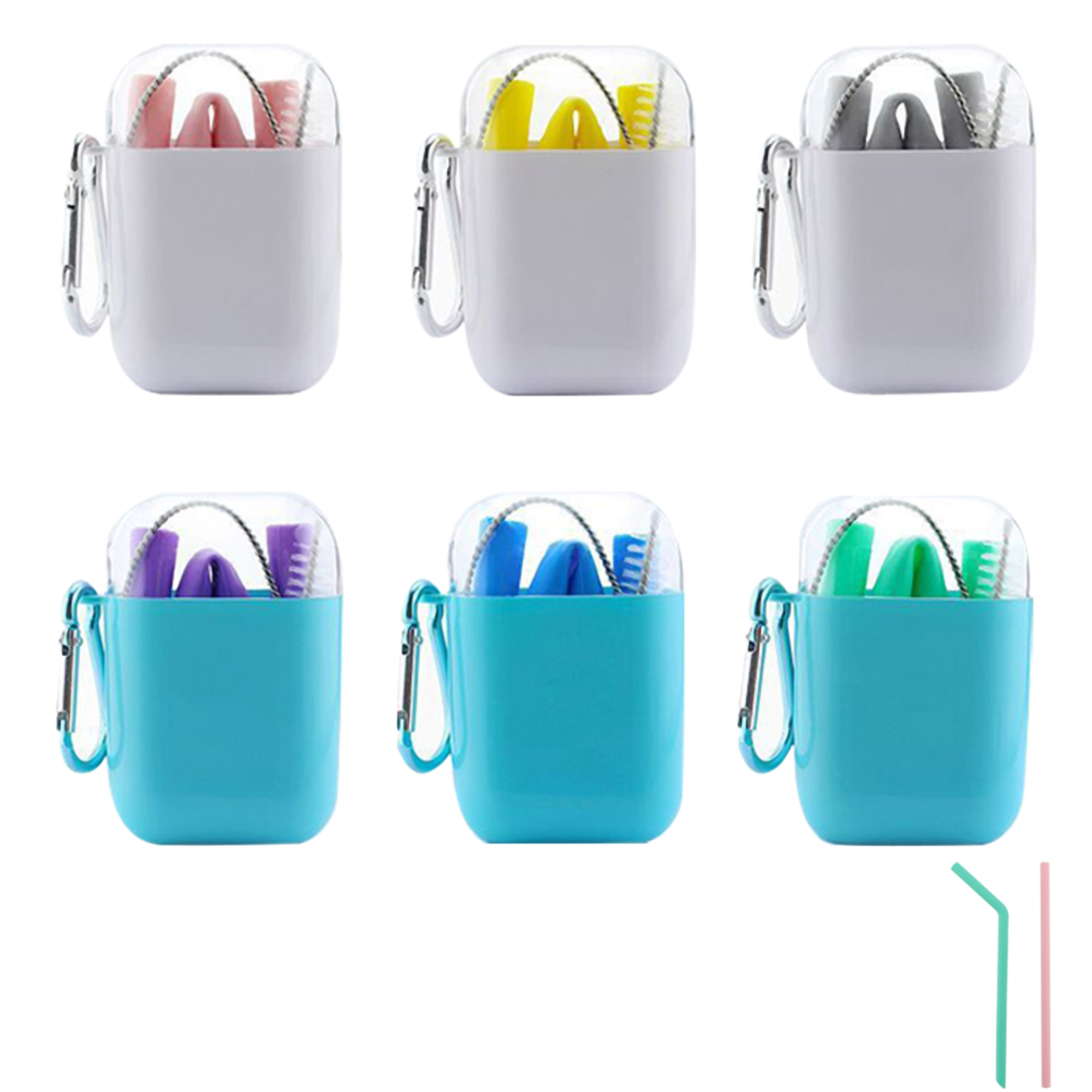 Portable Reuseable Silicone Straw Set 6