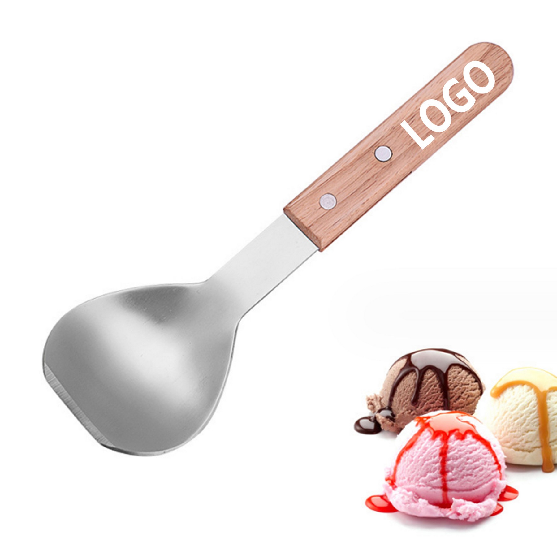 Stainless Steel Ice Cream Spoon With Wood Handle 2