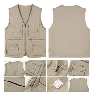 Men's Multi Pockets 100% Cotton Cargoes Fisherman Vest 9