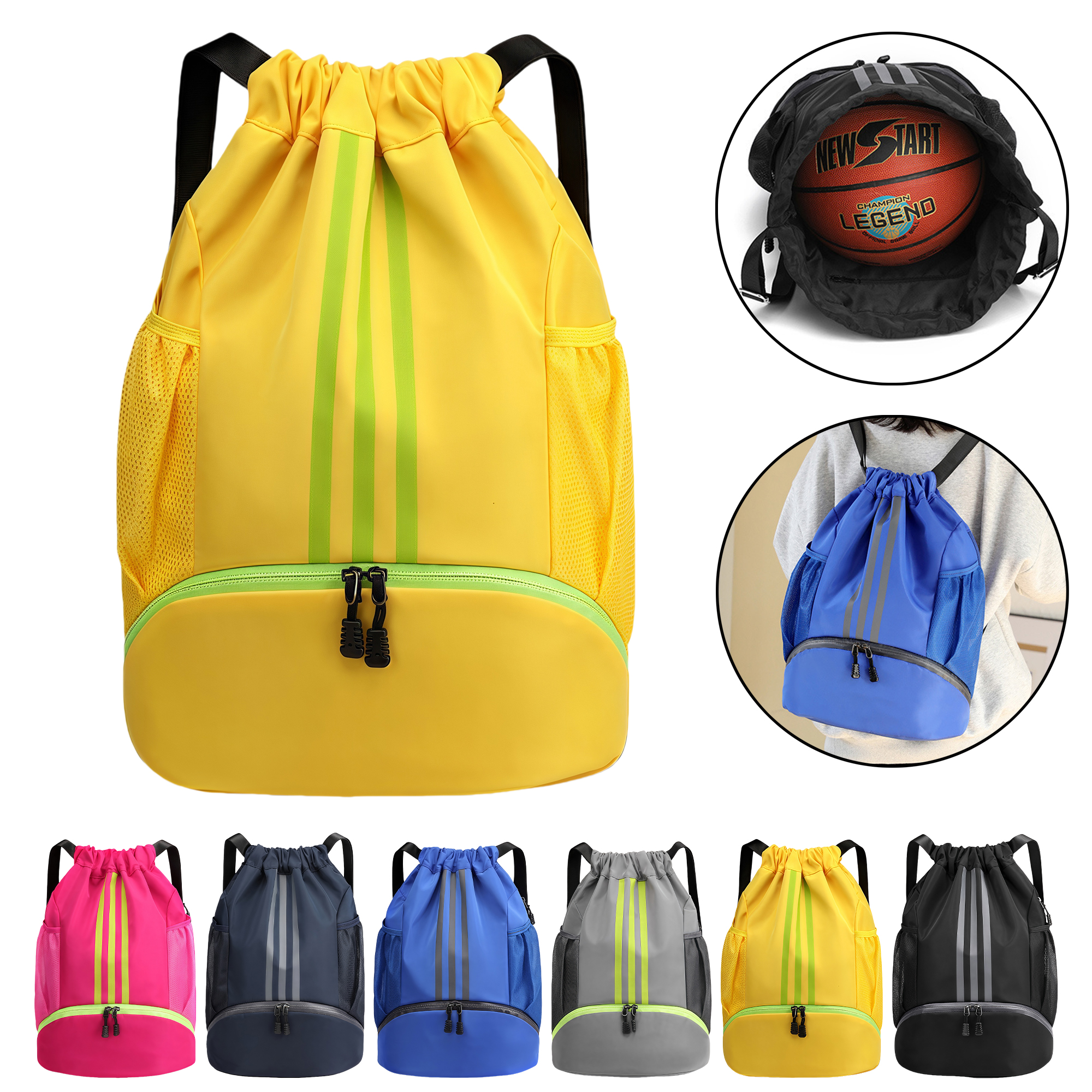 Drawstring Basketball Backpack Large Capacity Sports Training Bag with Shoulder Straps for Students 3