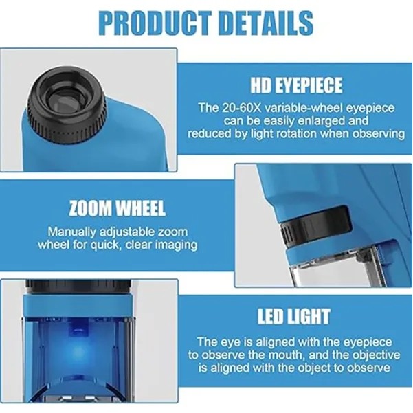 Pocket Microscope With LED Lighted Stem Handheld 3