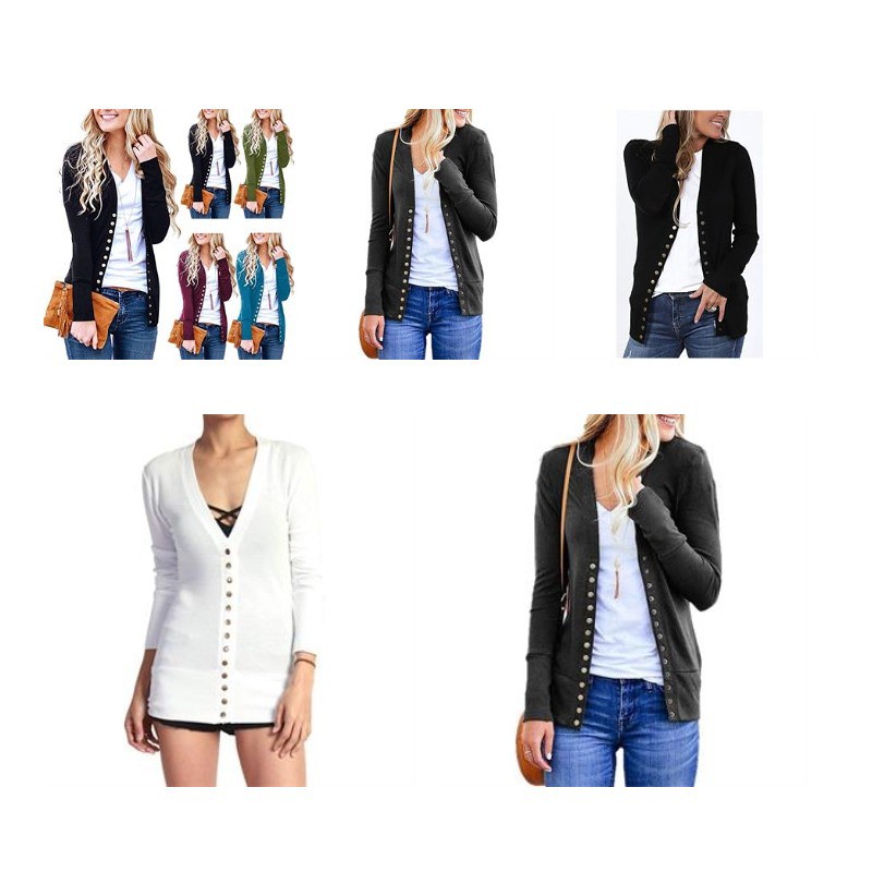 Women's Long Sleeve Snap Button Down Knit Neckline Cardigans