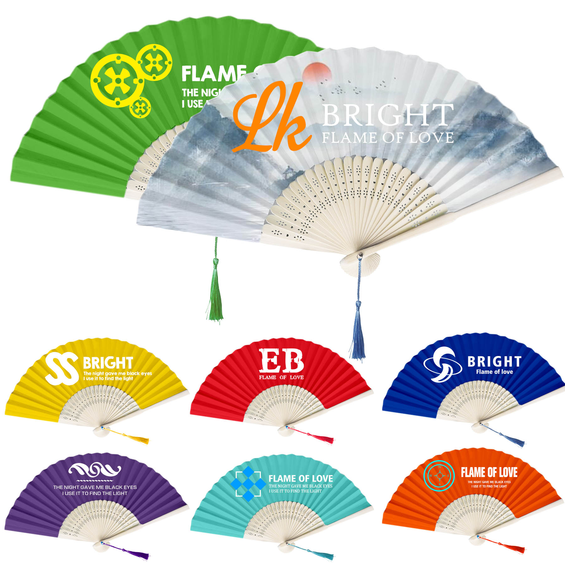 Full-color Polyester Folding Bamboo Hand Fan 1