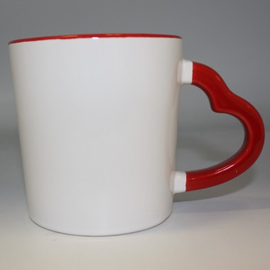 White Ceramic Mug with Red Heart Shaped Handle and Rim 1