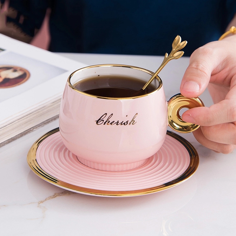 Custom 8 oz Ceramic Coffee Mug Saucer Set 2