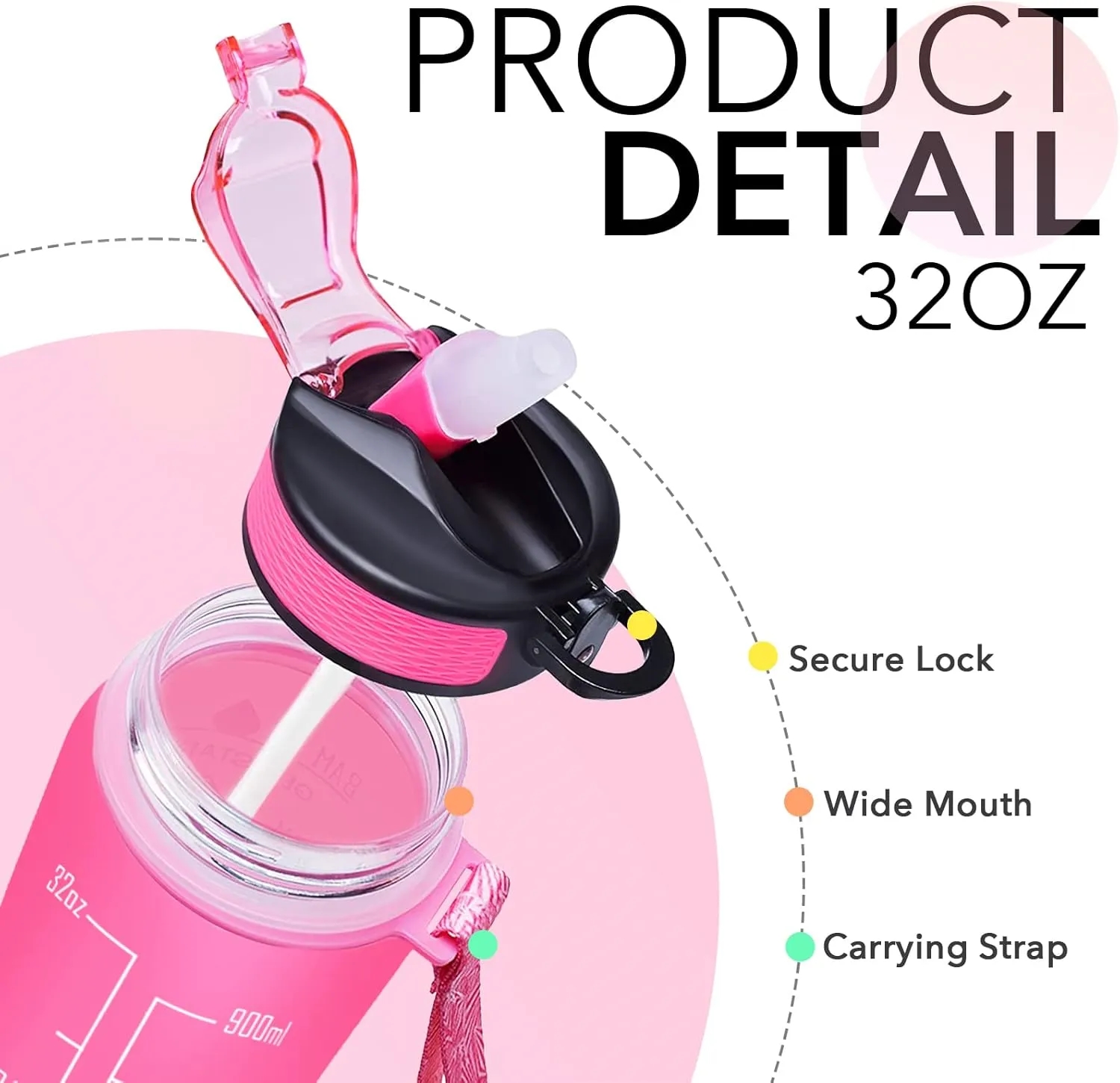 32 oz Water Bottles with Times to Drink and Straw 6