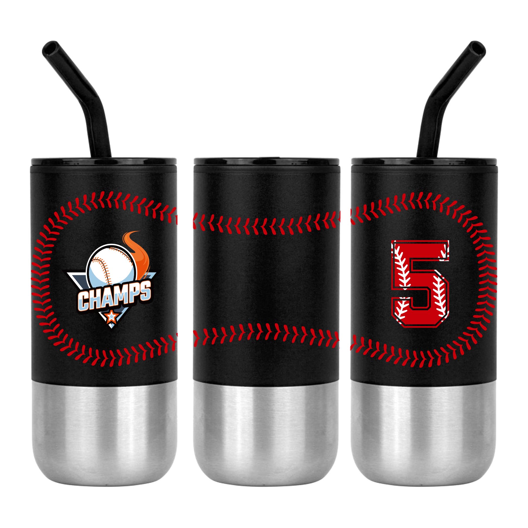 18 oz. Baseball Design Double Wall Color Body Tumbler w/Straw and Lid 1