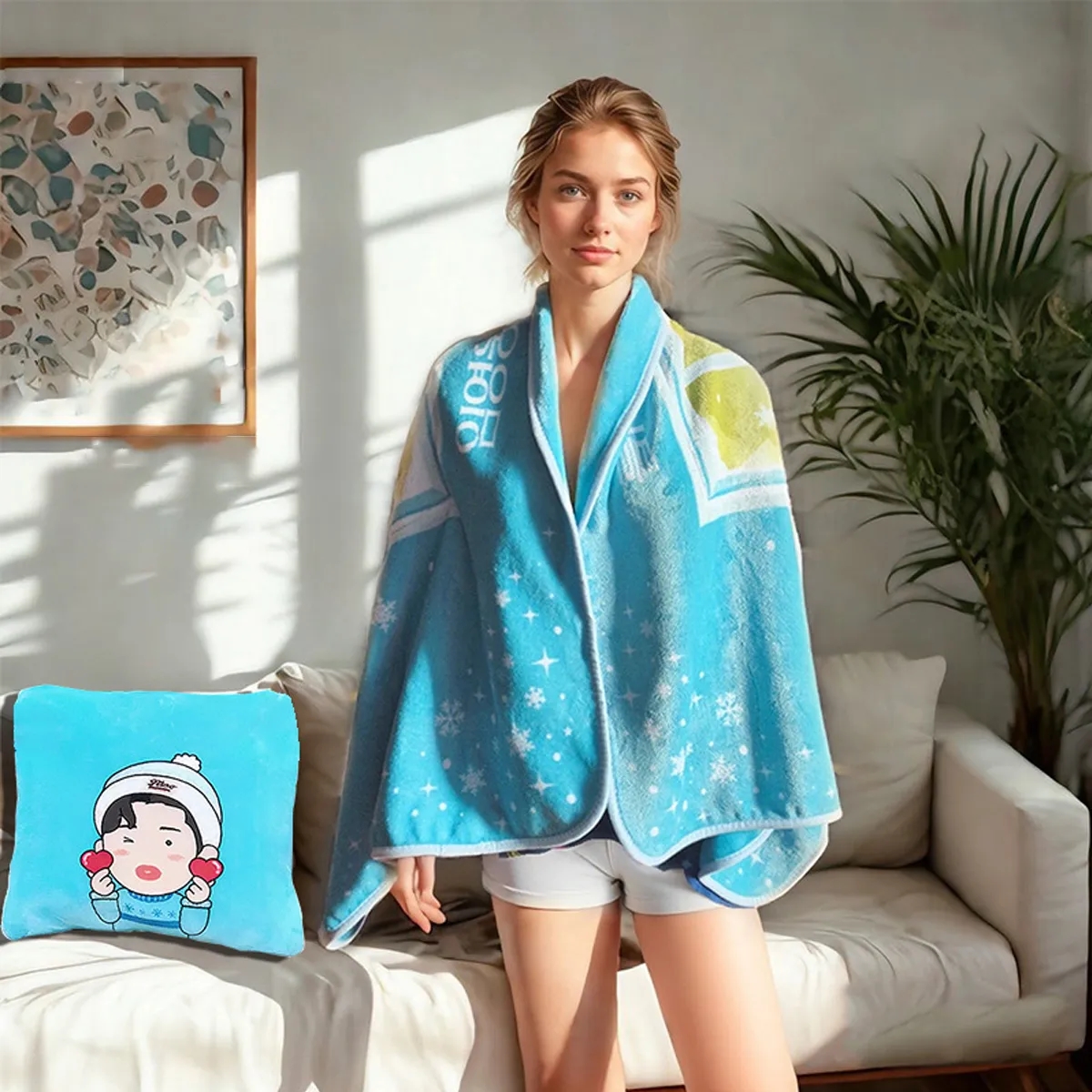 Sherpa-Lined Wearable Throw With Snaps, Holiday Print, custom hoodie or sweatshirt with logo imprint 5