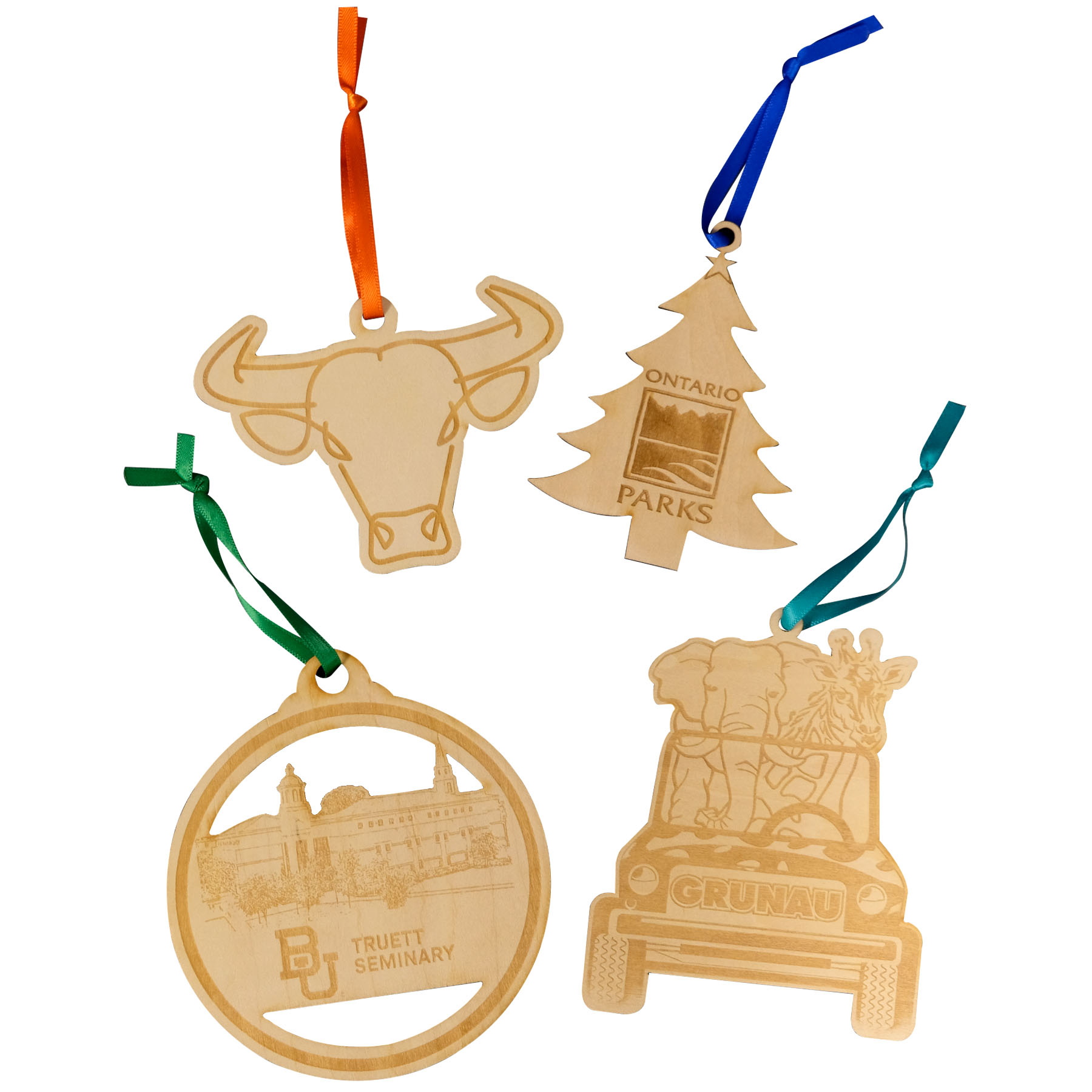 Wood Ornaments: 4" W x 4" H 5