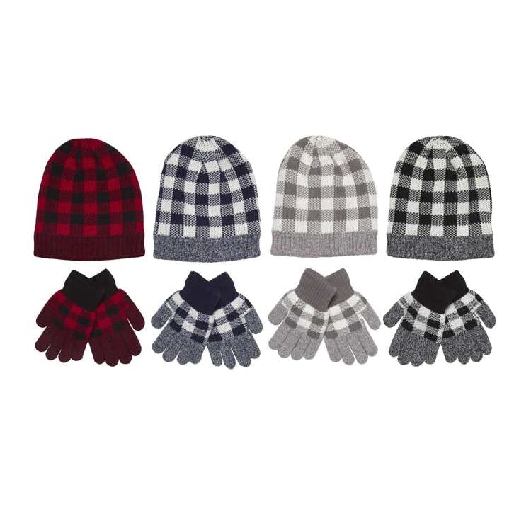 Kids Buffalo Plaid Hat and Glove Sets Assorted Colors 1