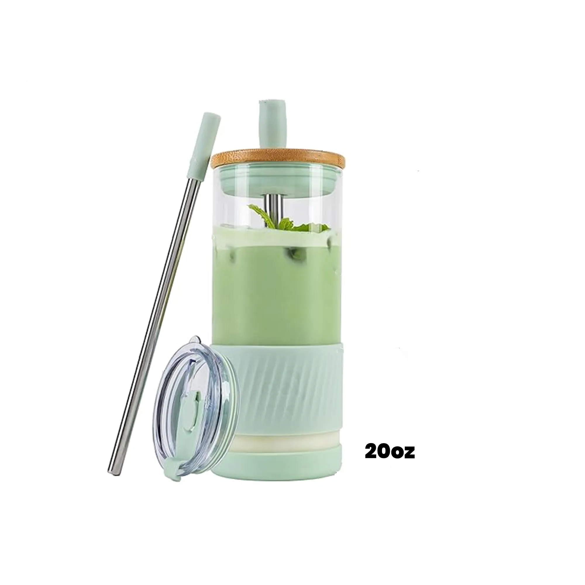 Glass Cups With Lids and Straws 1