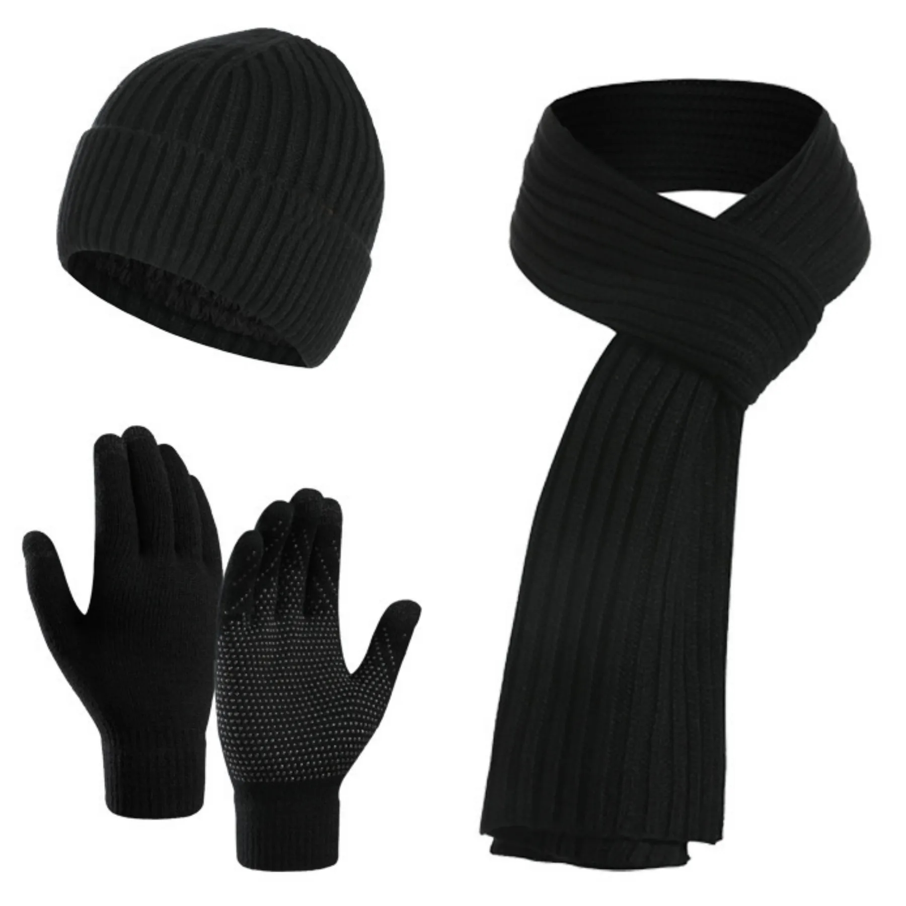 3 in 1 Winter Beanie Hat+ Scarf+Touch Screen Gloves 2