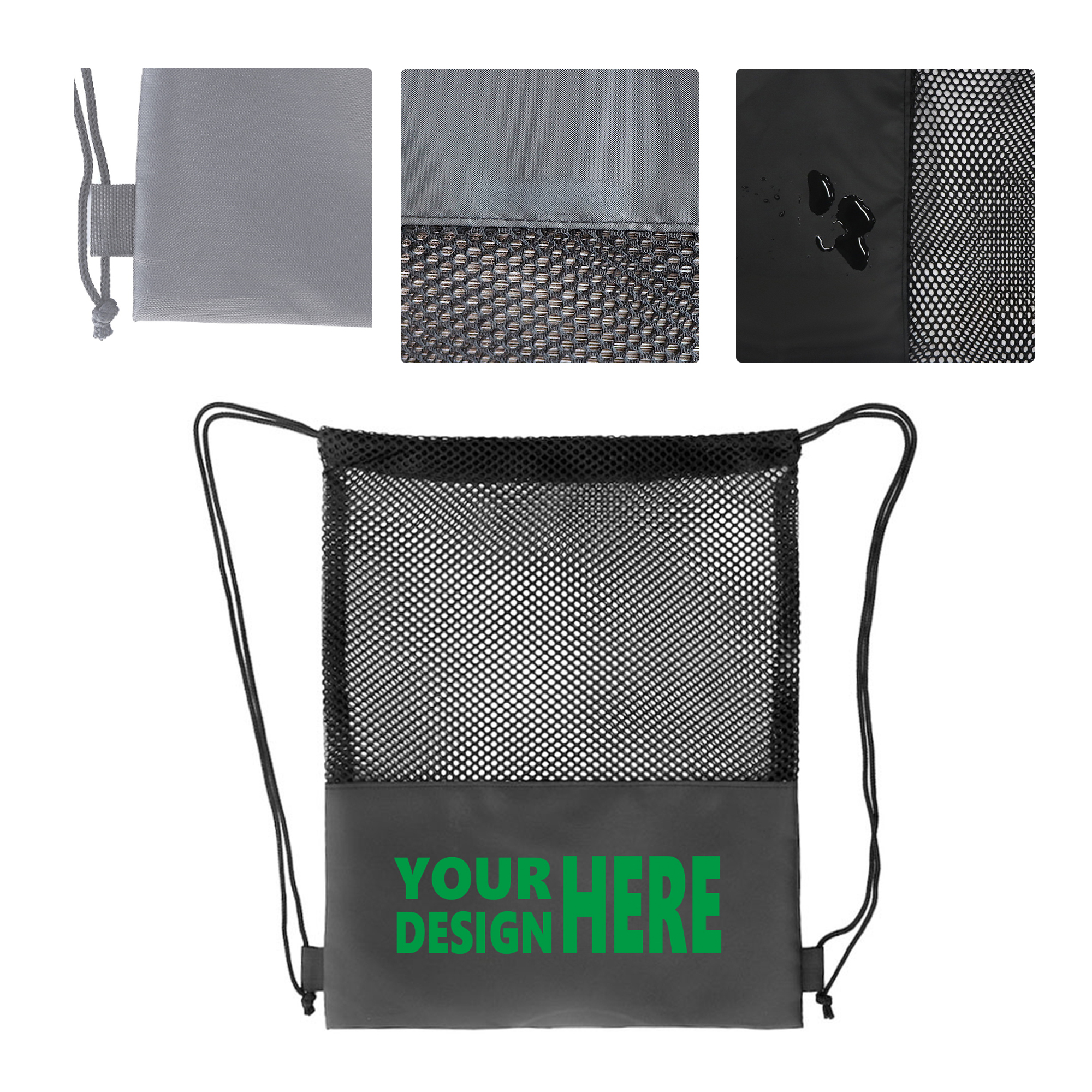 MOQ 50 Polyester Bottom Mesh Drawstring Bag for Sports 2