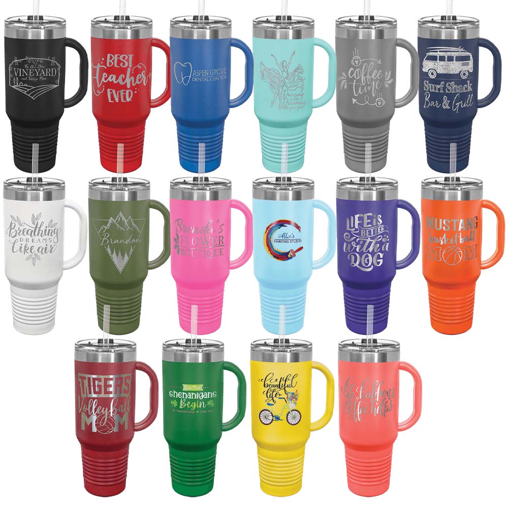 40 Oz. Navy Blue Tumbler Mug w/Handle and Snap Lid 4