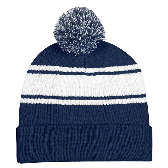 Knit Beanie with Cuff and Pom Ball 2