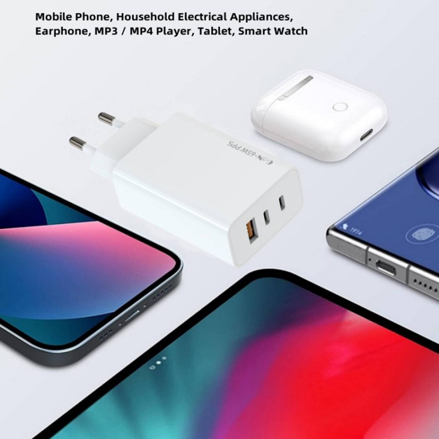 65W Porous GaN Charging Plug with 1 USB-A and 2 USB-C 2