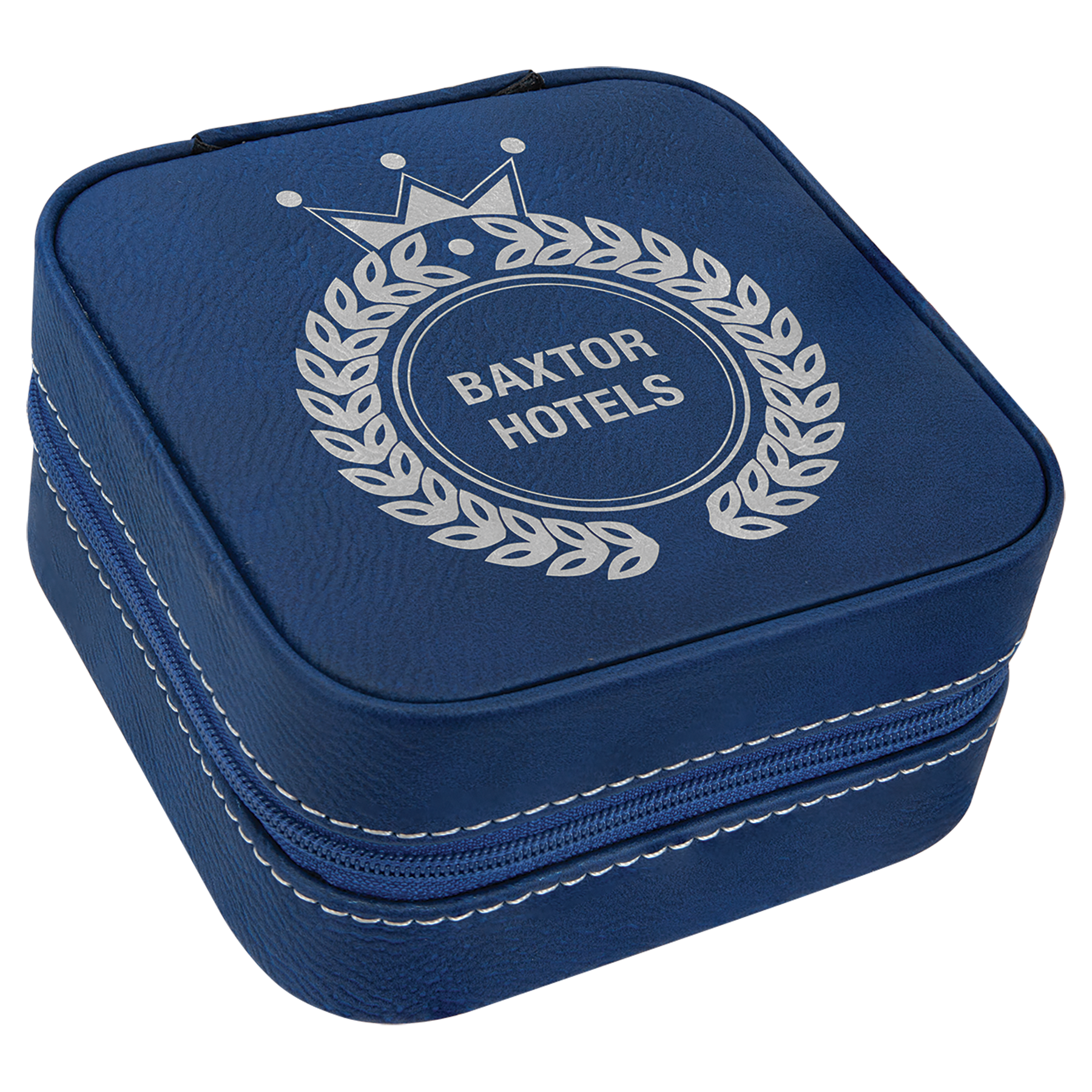 4" X 4" Blue/Silver Leatherette Travel Jewelry Box 1