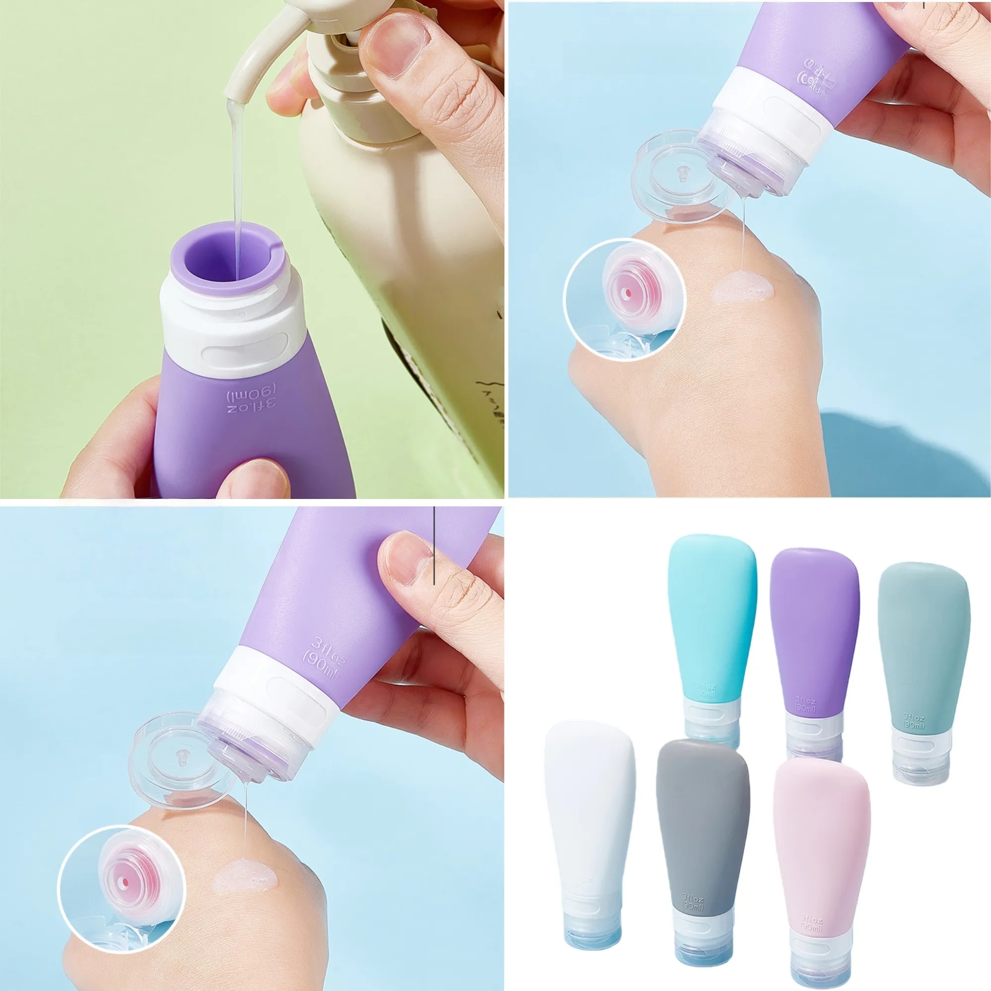 2 Oz Refillable Silicone Travel Bottles For Toiletry Shampoo 2