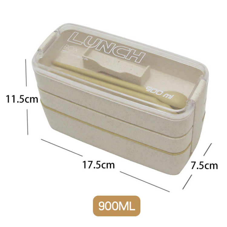 Three Layers Outdoor Picnic Wheat Plastic Bento Box 5