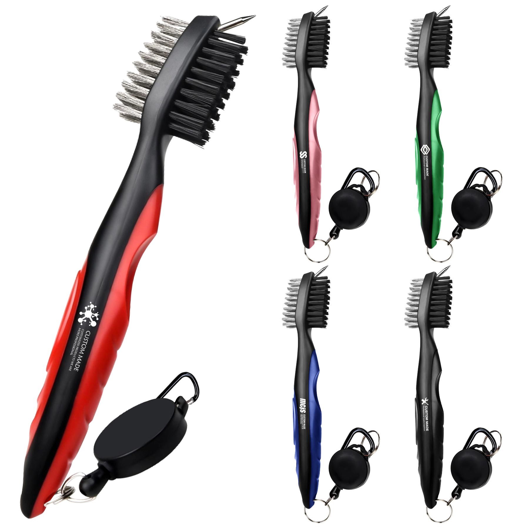 Golf Club Brush Groove Cleaner with Retractable Zip-line and Aluminum Carabiner Cleaning Tools 2