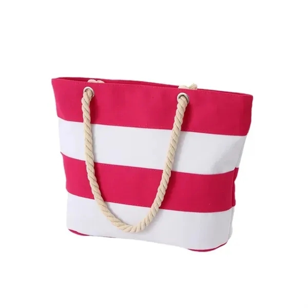 Striped Canvas Beach Tote with Large Bag and Rope Handles 2