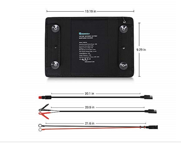 Crosby Street 10W 18V Portable Solar Panel with Lighter Plug Alligator Clips and Battery Cables