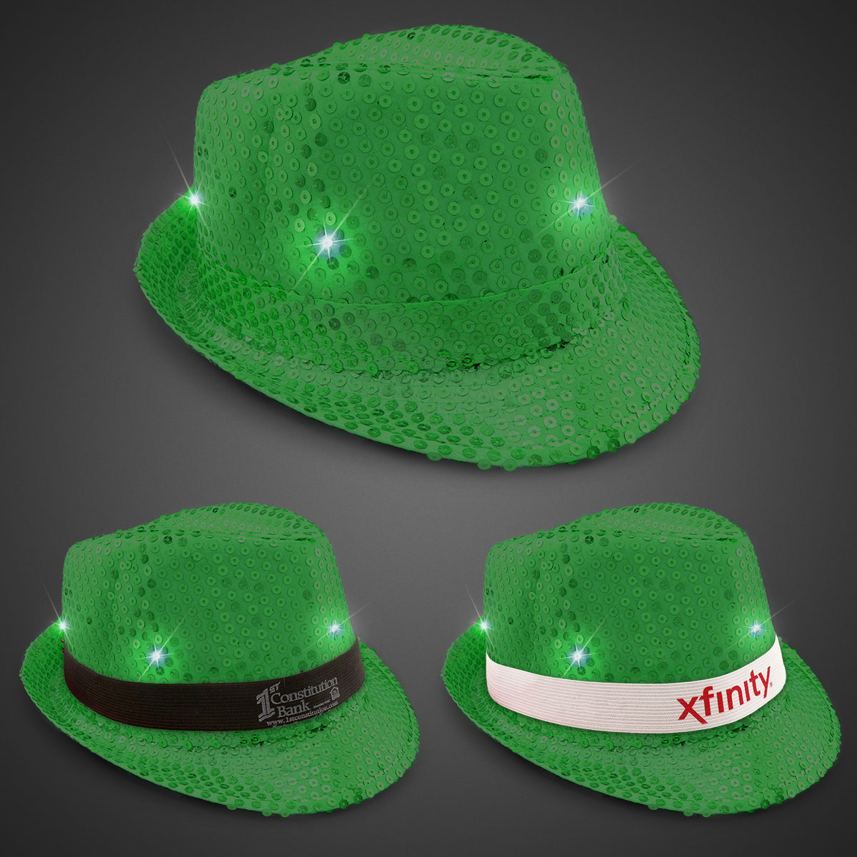 Green Sequin LED Fedora(blank) 4