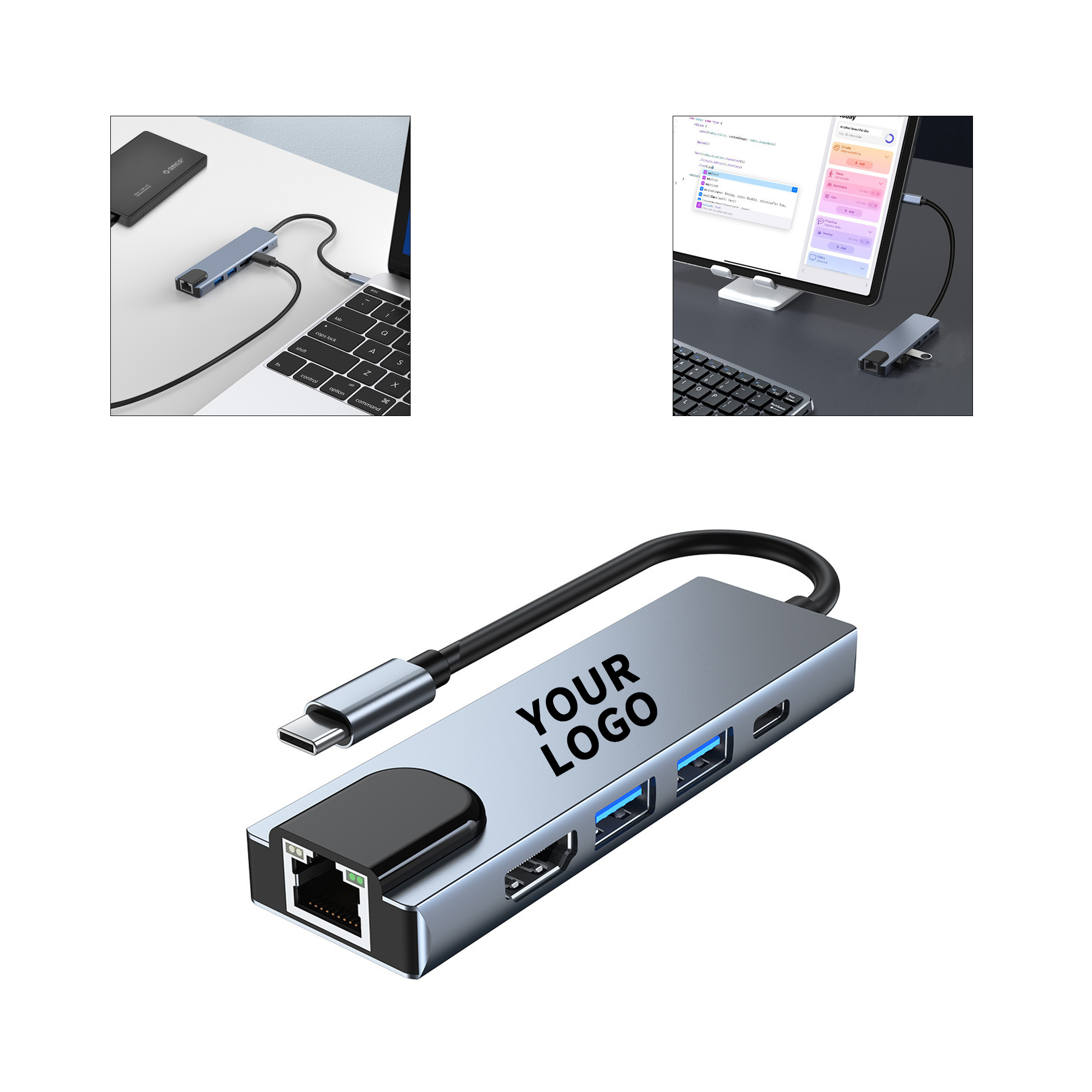 Type C Universal Serial Bus Hub 8" 1 With High Definition Multimedia Interface Ethernet 6" x 1 3