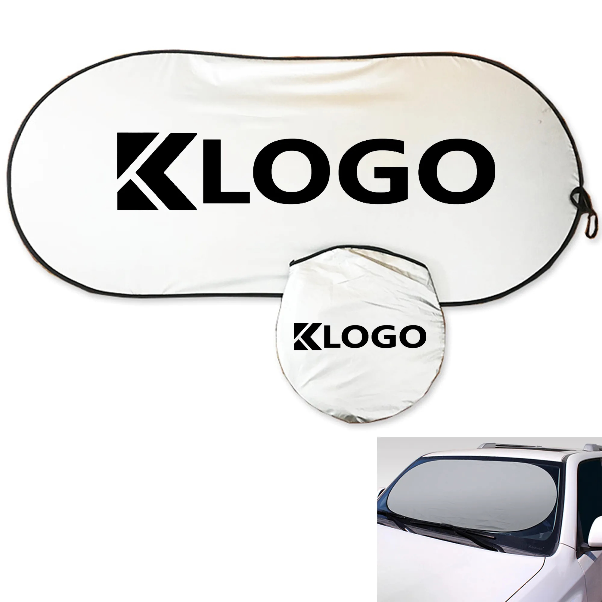 170T Polyester Car Windshield Sun Shade With Storage Pouch 1