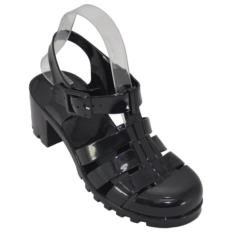 Women's Platform Jelly Sandals - Black Wedge Heel 2