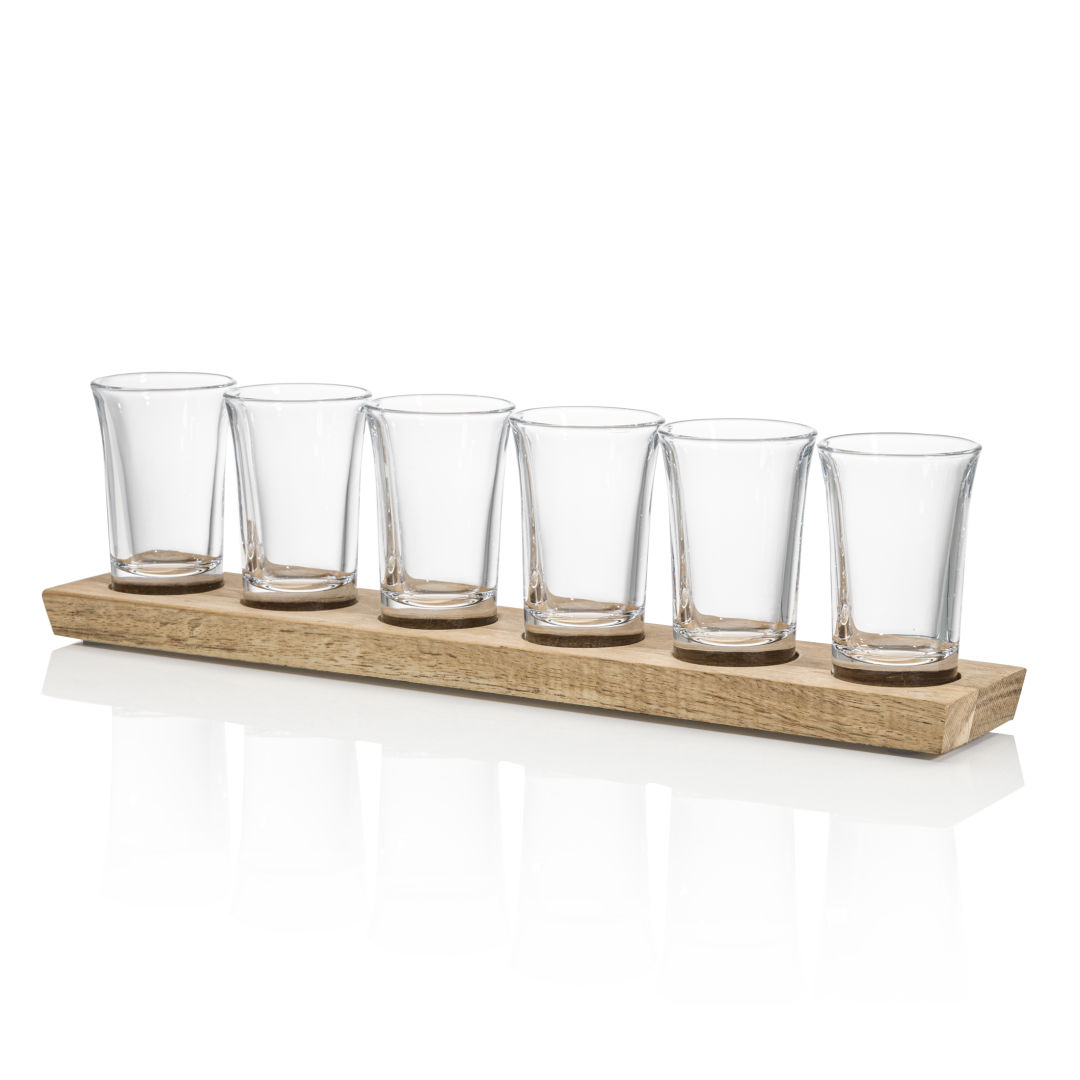 Shot Glasses Set on Acacia - Deep Etch 4
