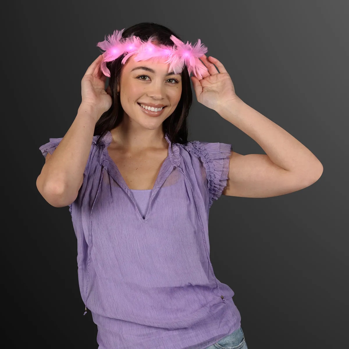 LED Feather Crown Headbands, Assorted Pink and Purple 6