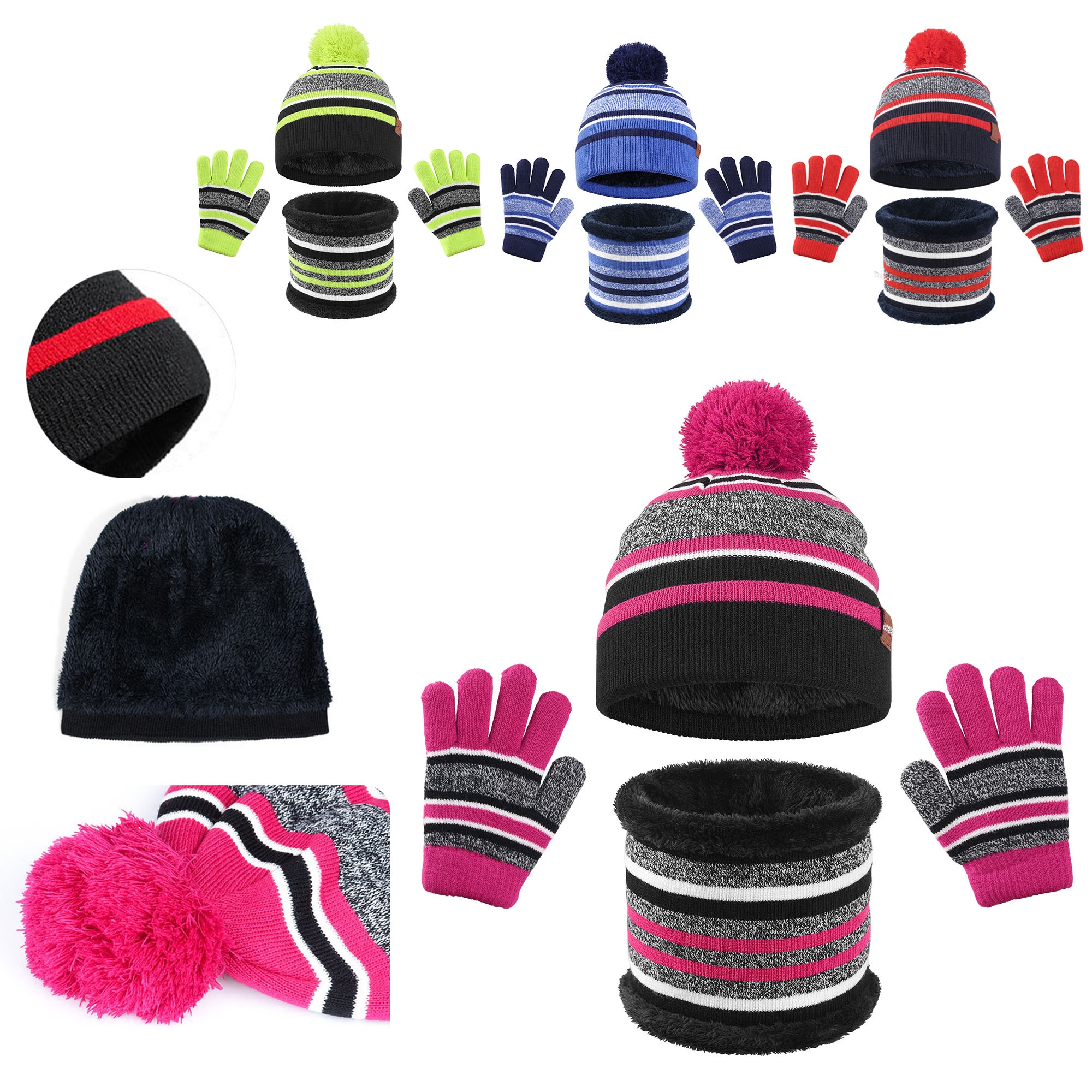 Children's Knitted Gloves Hat Scarf Set 2