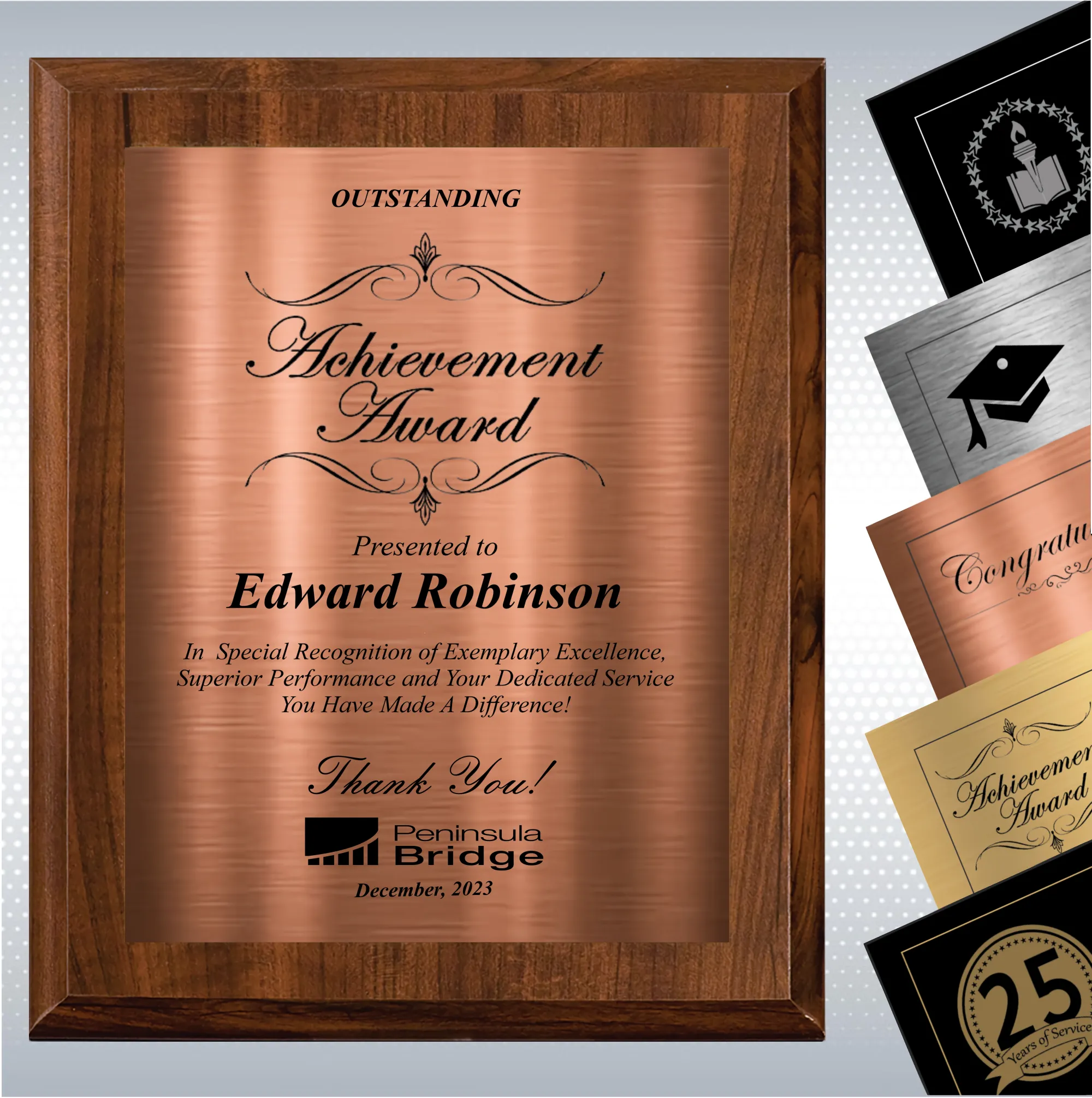 Cherry Finish Excellence Plaque , Employee Recognition Gift 11