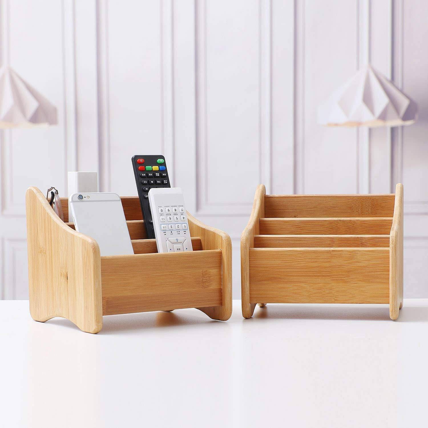 Wood Desk Organizer Bamboo Remote Control Holder 1