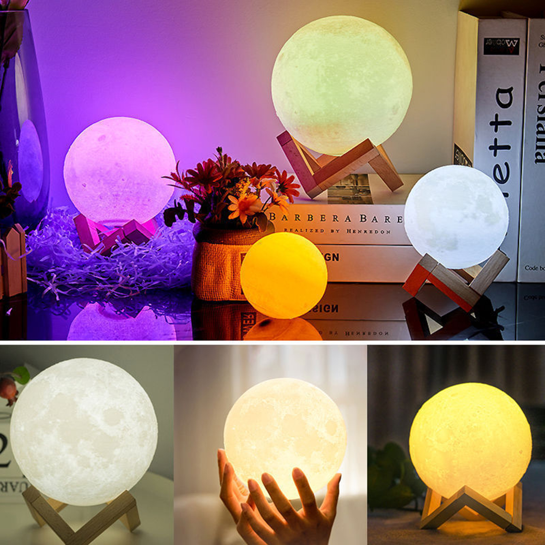 3D Moon Lamp with 5.9 Inch Wooden Base 1