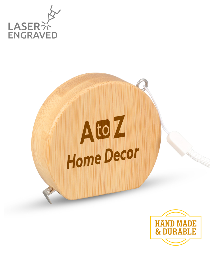 Union Printed - Bamboo Wood (3ft) Round Shaped Tape Measure and Wrist Band with Laser Engraved Logo 1