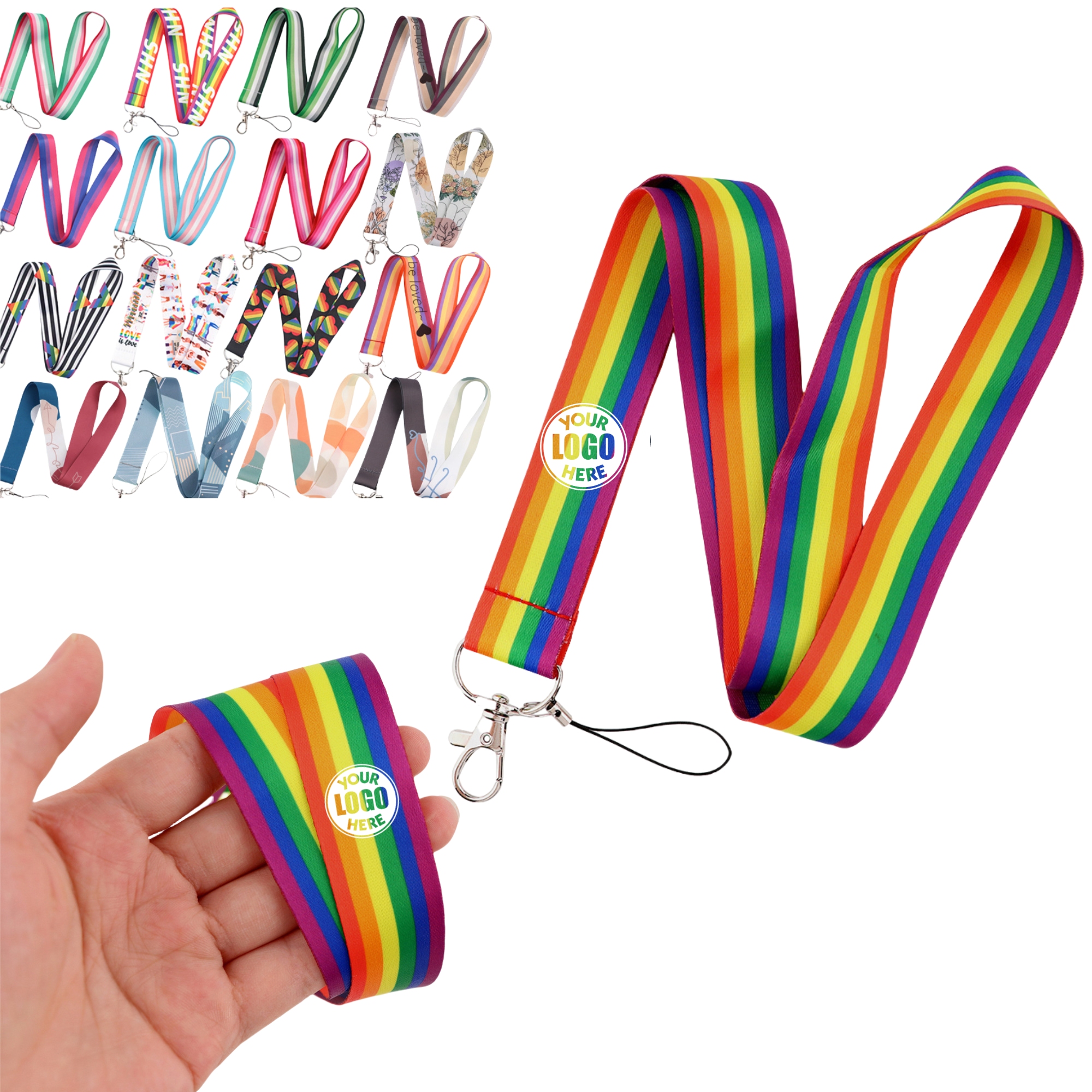 Rainbow Lanyard Neck Strap w/Keychain 6