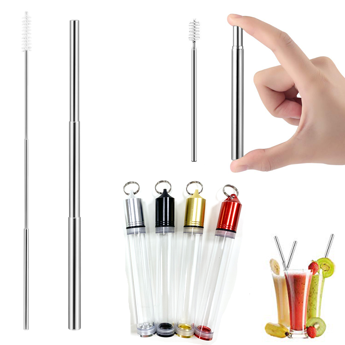 Telescopic Stainless Steel Straw Kit 4