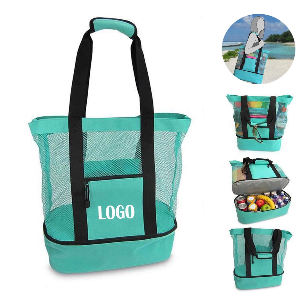 Mesh Beach Tote Bag with Detachable Insulated Cooler 2