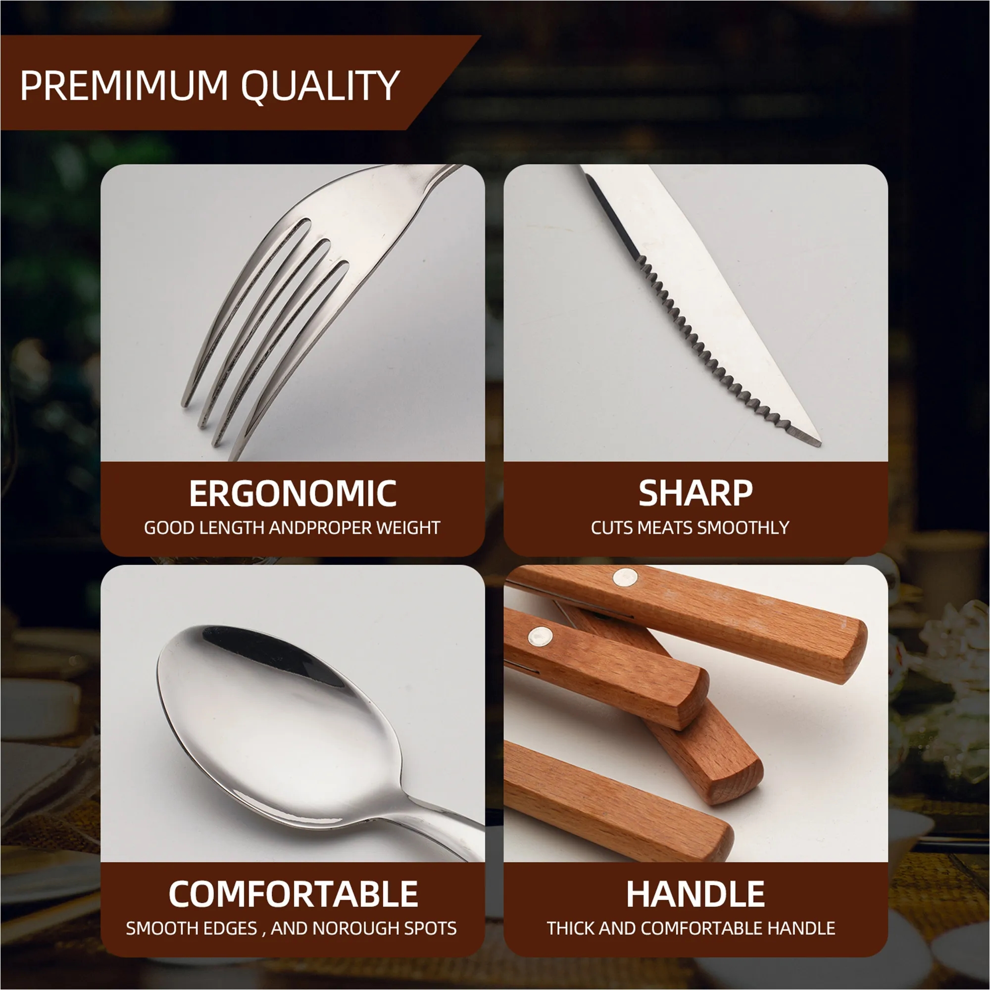 Stainless Steel Flatware Set Cutlery W/Wooden Handle 1
