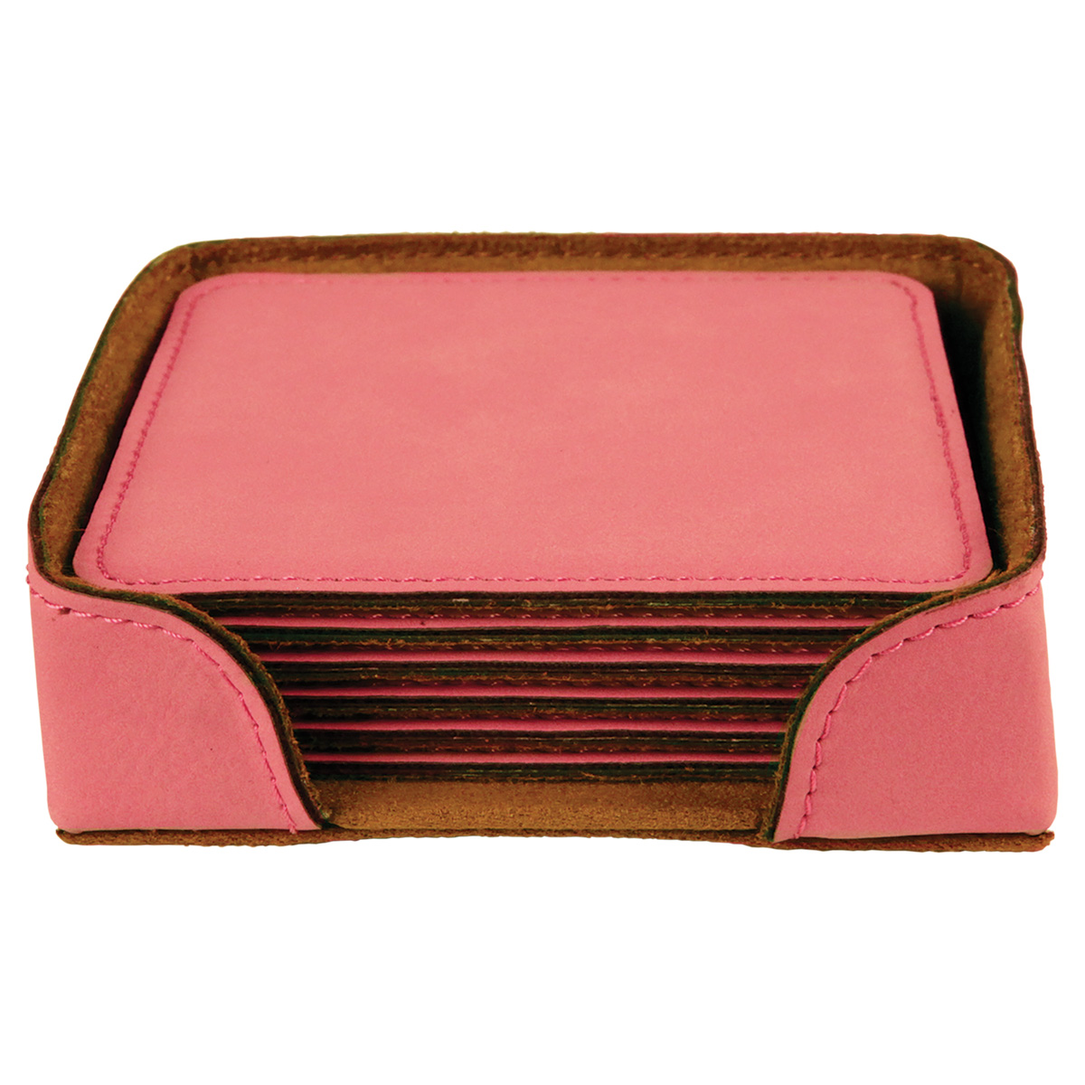 Pink Leatherette Square 6-Coaster Set 2